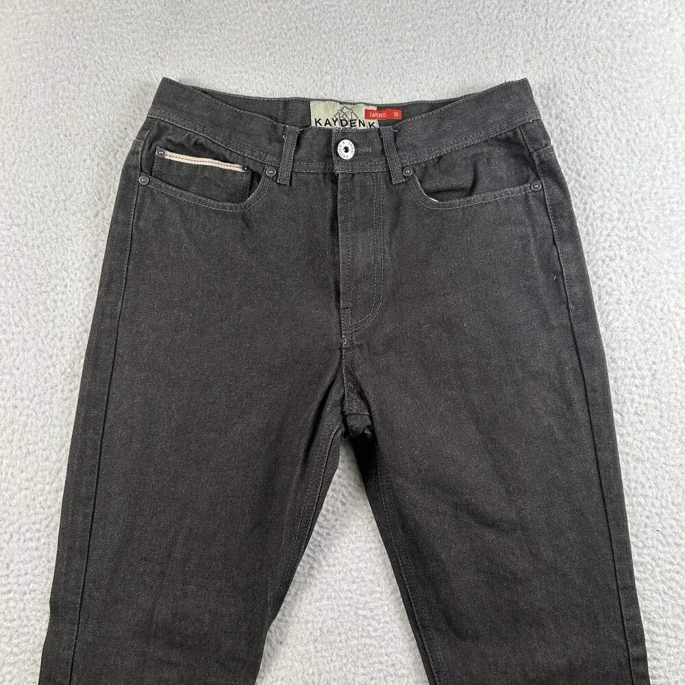 Kayden.K Jeans Mens 30x30 Charcoal Gray Tapered Selvedge Denim Zip Back Pockets